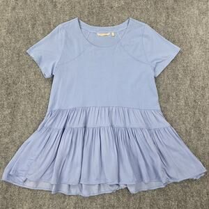Soft Surroundings Top Womens Medium Blue Tiered Ruffle Short Sleeve Flowy Blouse